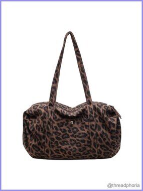 Y2K Leopard Print Nylon Shoulder Bag Retro Boston Barrel Bag Commute Travel